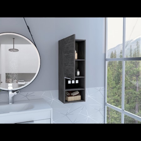 Tuhome Mila Bathroom Cabinet, Two Interior Shelves, Two External Shelves, Single Door Cabinet, Smokey Oak MLI6586